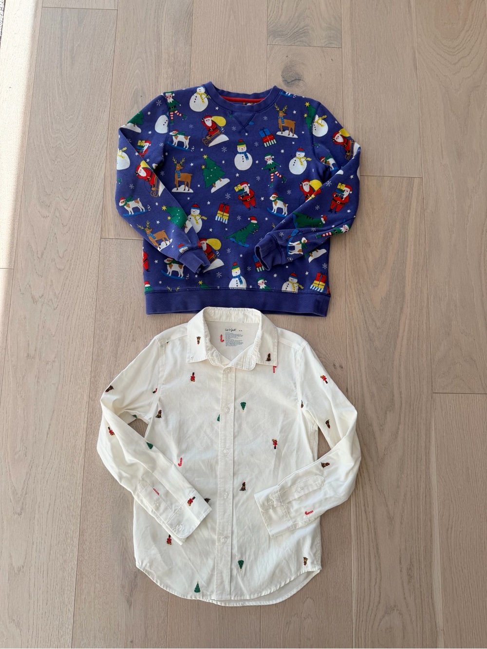 Mini Boden Navy Blue Kids Holiday Sweatshirt with Snowman & Reindeer Print